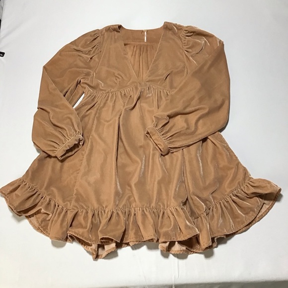 Free People Stella Velvet Mini Dress in Tan - Picture 4 of 15